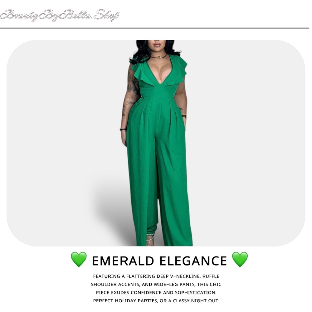 Emerald Elegance Ruffle Jumpsuit - image 1